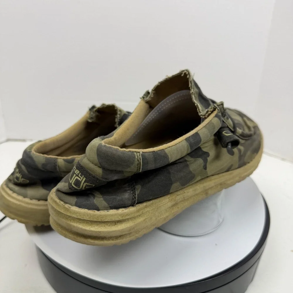 Hey Dude Wally Camo Mens Size 12 Green Camouflage Canvas Slip On Loafers Shoes